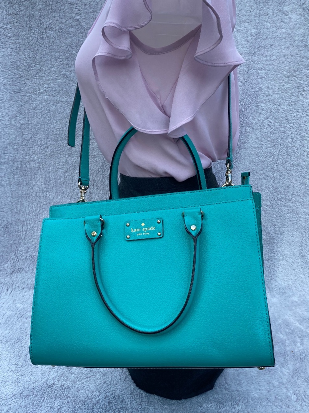 Kate Spade Satchel Leather Bag in bright Aquamarine color (NWT) - Picture 3 of 12